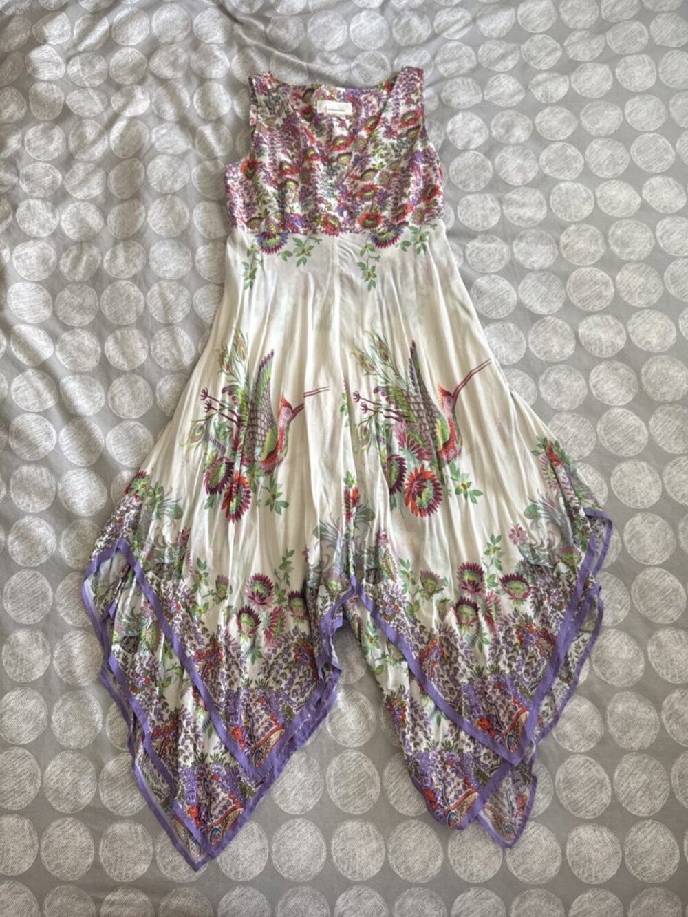 Anthropologie Floral Peacock Bird V-Neck Dress Sz 4